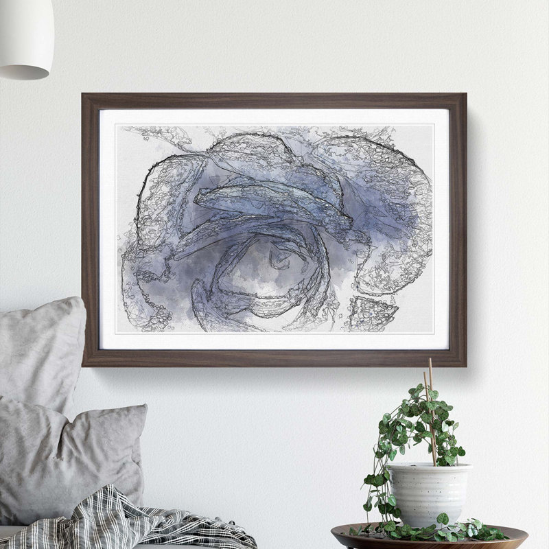 Blue Rose in Abstract - Picture Frame Graphic Art Print, 62cm H x 87cm W x 2cm D, Walnut Framed