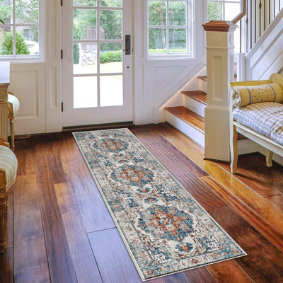 Wide Hallway Rug: Vintage Washable Soft for Living Room Bedroom Water Resistant Carpet with Non-Slip Backing for Entry Kitchen Dining Room Thin Bathroom Floor Mat(Brick)