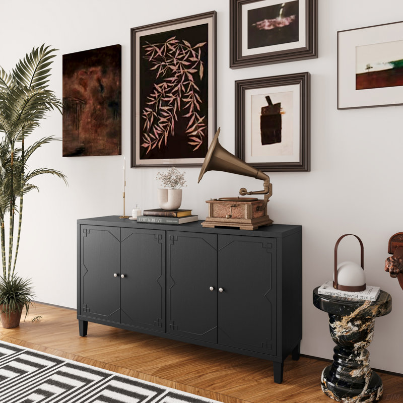 Armoire de rangement en bois à 4 portes Accent, Noir mat