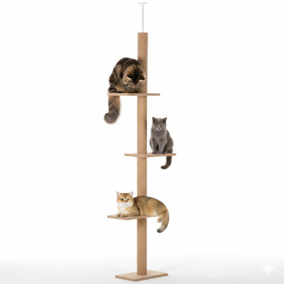 Arbre à chat et tour d'escalade du sol au plafond avec poteaux à griffer enveloppés dans du sisal, centre d'activité naturel pour chat conçu pour les chatons, meubles pour tour de chat, finition brune