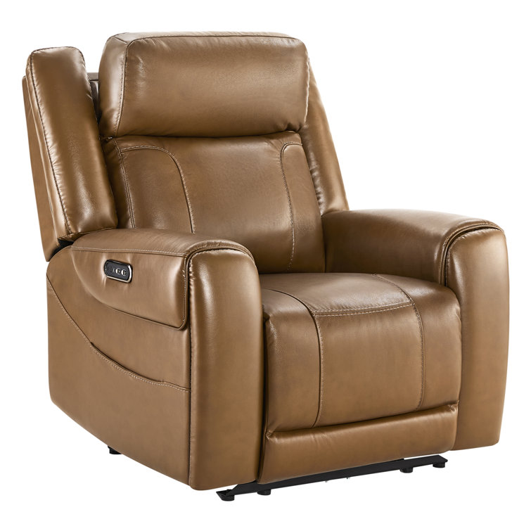 Winslow Dual Motor Genuine Leather Power Recliner With Power Headrest and Cup Holders