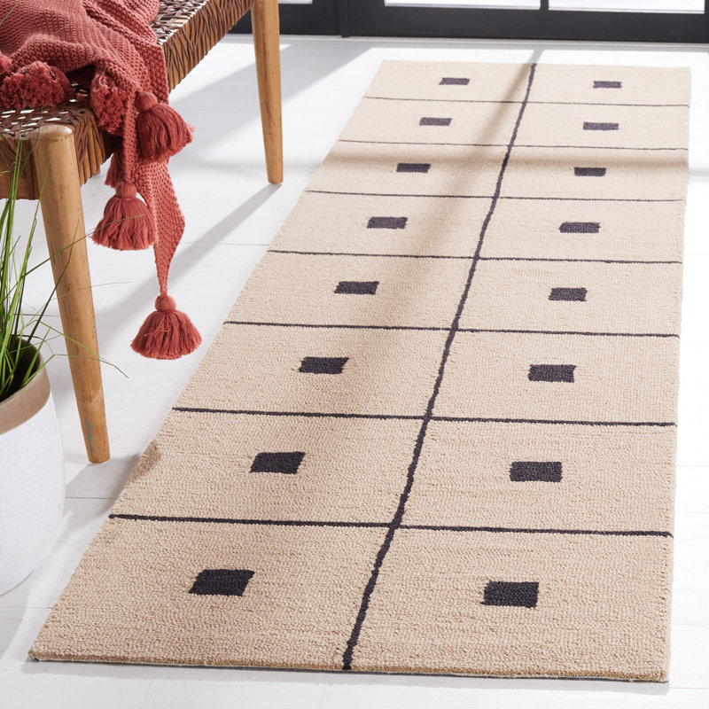 Beige and Black Geometric Hand Tufted Wool Area Rug