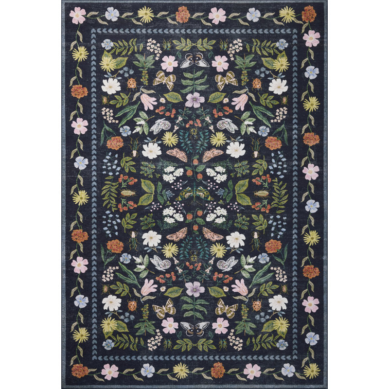 Rifle Paper Co. x Loloi Canopy Black Area Rug, Square 1'6"
