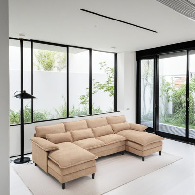 Canapé modulaire modulaire, canapé symétrique 6 places avec coussin double et méridienne, canapés rembourrés pour le salon