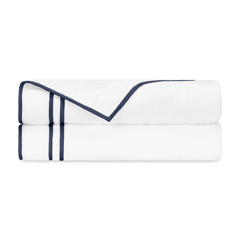 Ribbons 2-pc Bath Towel Set, White/Navy Blue