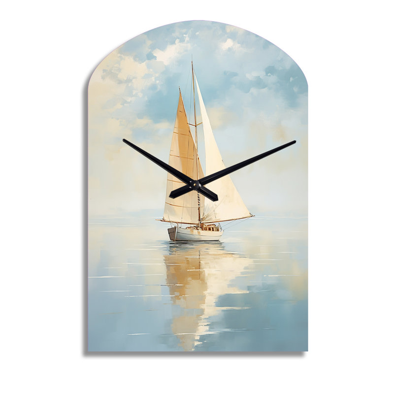 Voilier «Whispering Breezes I» - Horloge en métal de forme unique, impression de forme moderne, Moyenne