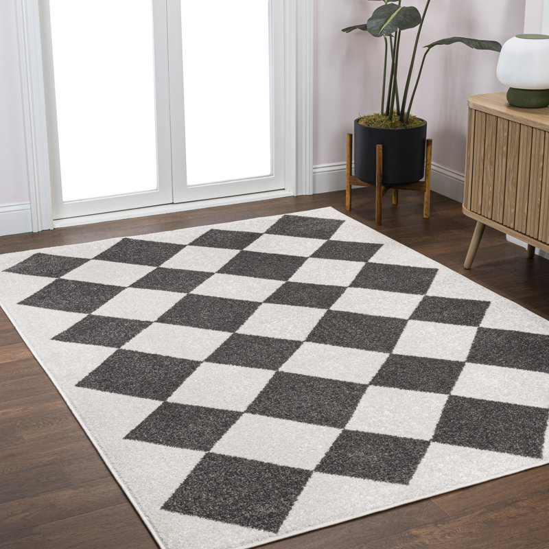Utgard Classic Geometric Diamond Pattern White/Dark Gray Rug, Rectangle 3'11" x 6'