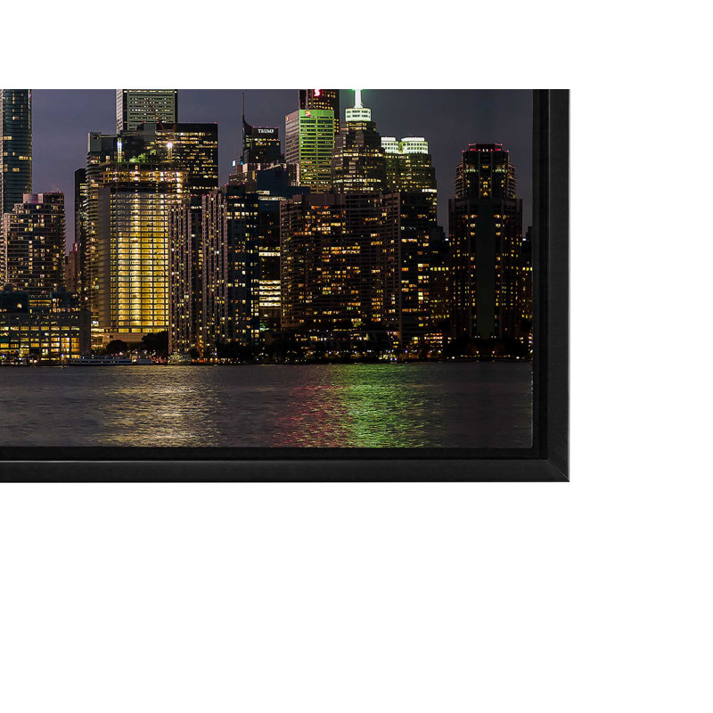 Coucher de soleil de Toronto, tour CN, Centre Roger - reproduction, Cadre flottant noir, H 19 po x l 51 po x P 4,25 po