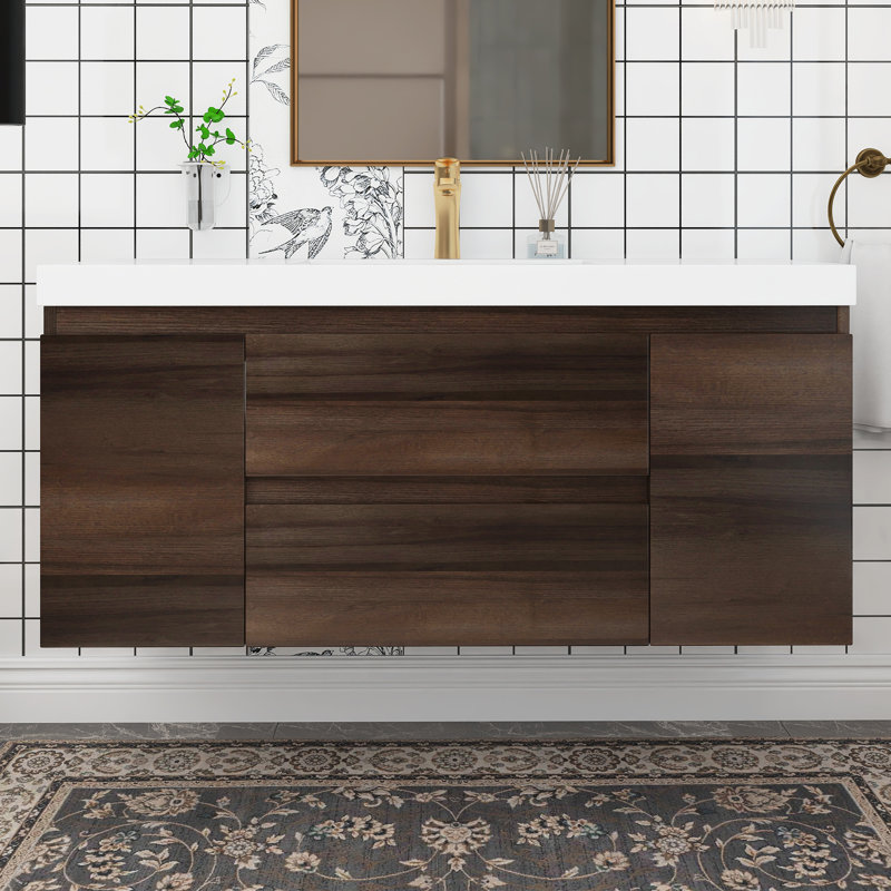 Meuble-lavabo mural simple avec plateau en marbre Crestina