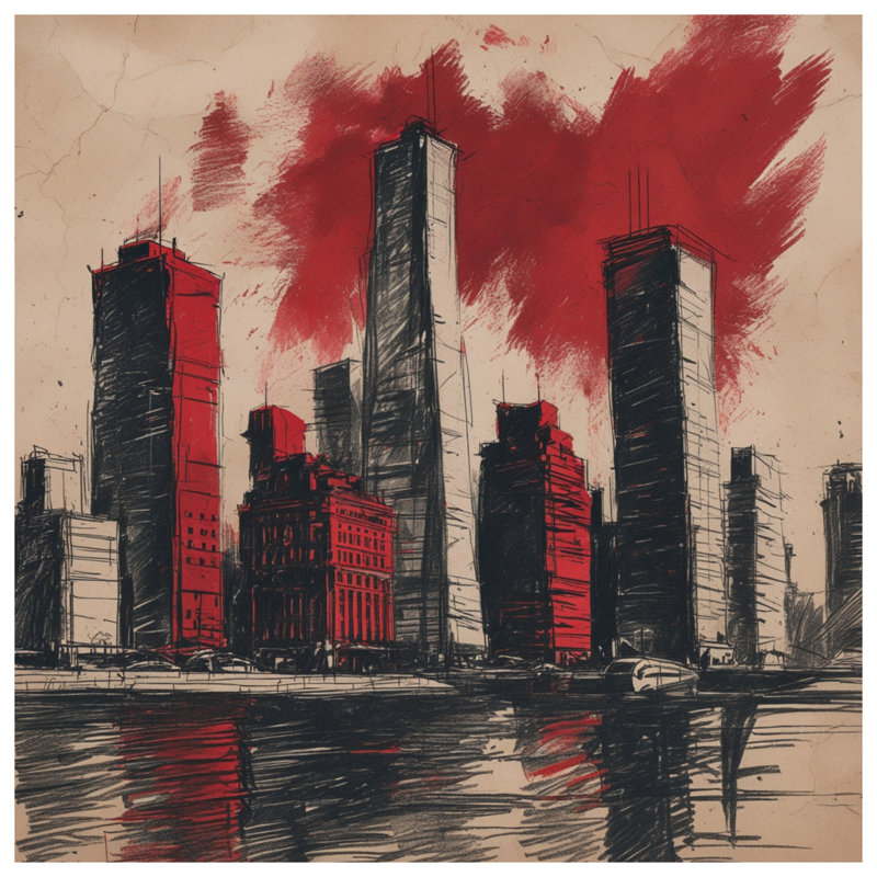 Red Skyscraper Skyline Double Sided Throw Pillows, 16 x 16 inches
