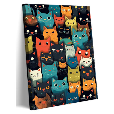 Mignon chat, art mural sur toile, dessin de chat coloré, décoration murale, impressions d'animaux amusantes, affiches pour chambre d'enfant, salle de bain, salle à manger, salle à manger, chambre à coucher, décoration