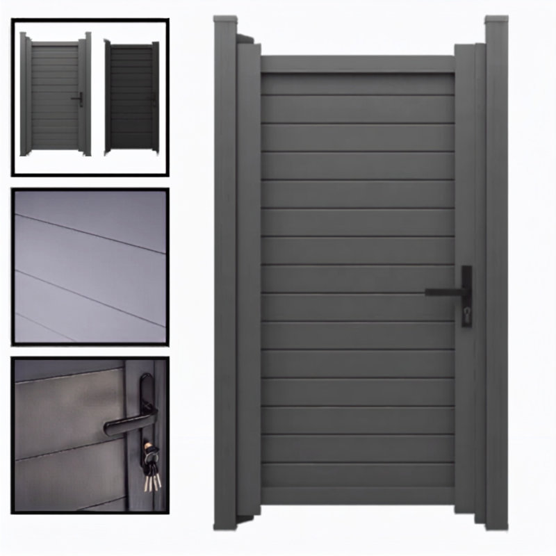Aluminium Garden Side Gate with 1800mm Posts, Anthracite Grey, Modern Slatted Gate with Lock, Handle & 3 Keys