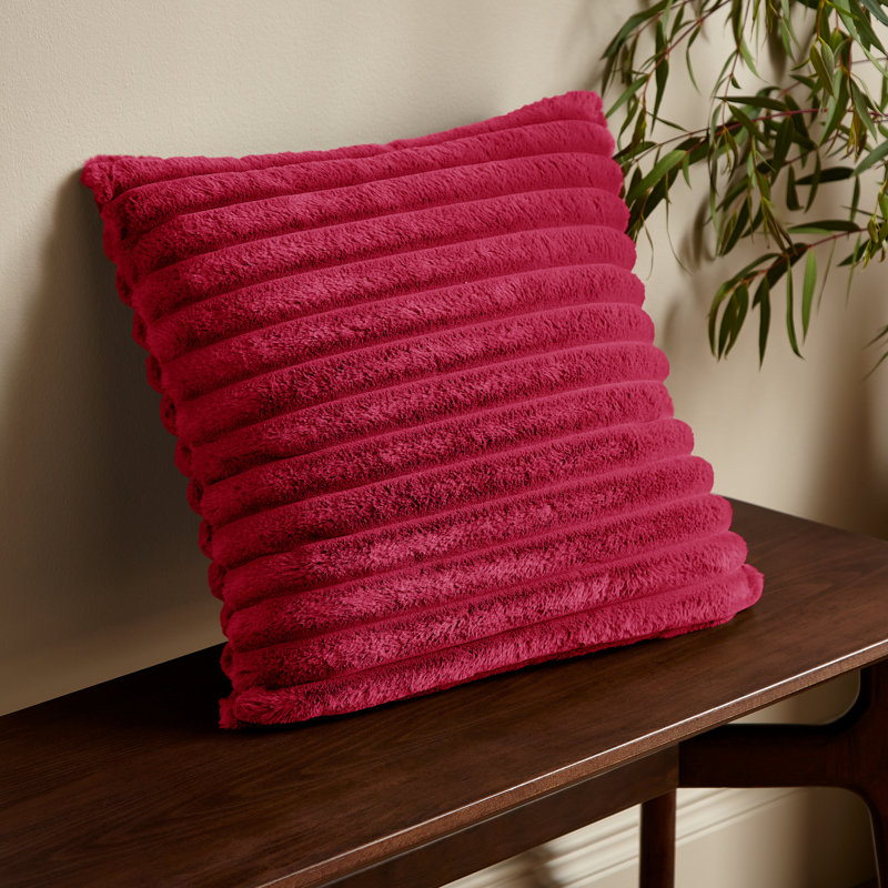 Cosy Ribbed Faux Fur Cushion, Hot Pink, Polyester