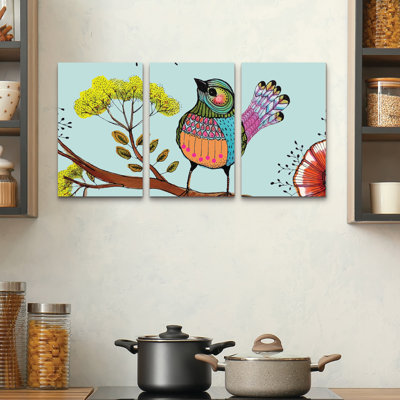 3 Panel Wall Art Set - Sylvie Demers 'Melodie' Canvas Wall Art for Living Room, Bedroom, or Office Decor by 