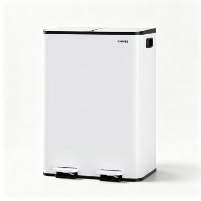 16 Gal Dual Compartment Trash Can, 30L+30L Stainless Steel Recycling Bin with Soft Close Foot Pedal & Removable Inner Buckets, Fingerprint Resistant White