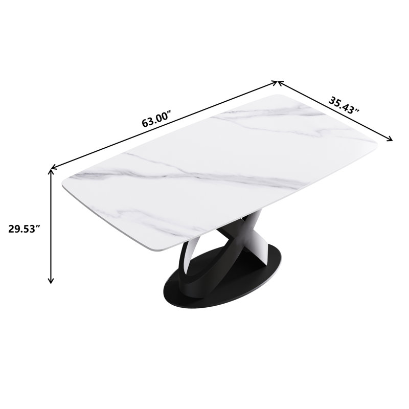 Table de salle à manger Sesteded, Noir, H 29,53 po x L 63 po x l 35,43 po, Blanc