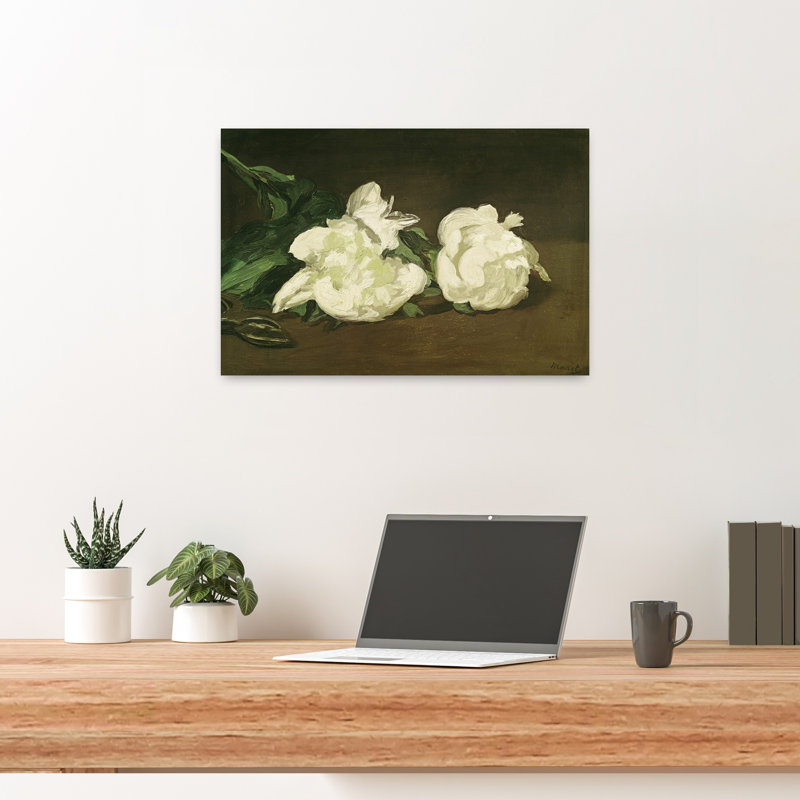 Branche de pivoines blanches et sécateurs, 1864, estampe d'art mural abstrait contemporain, H 16 po x l 24 po