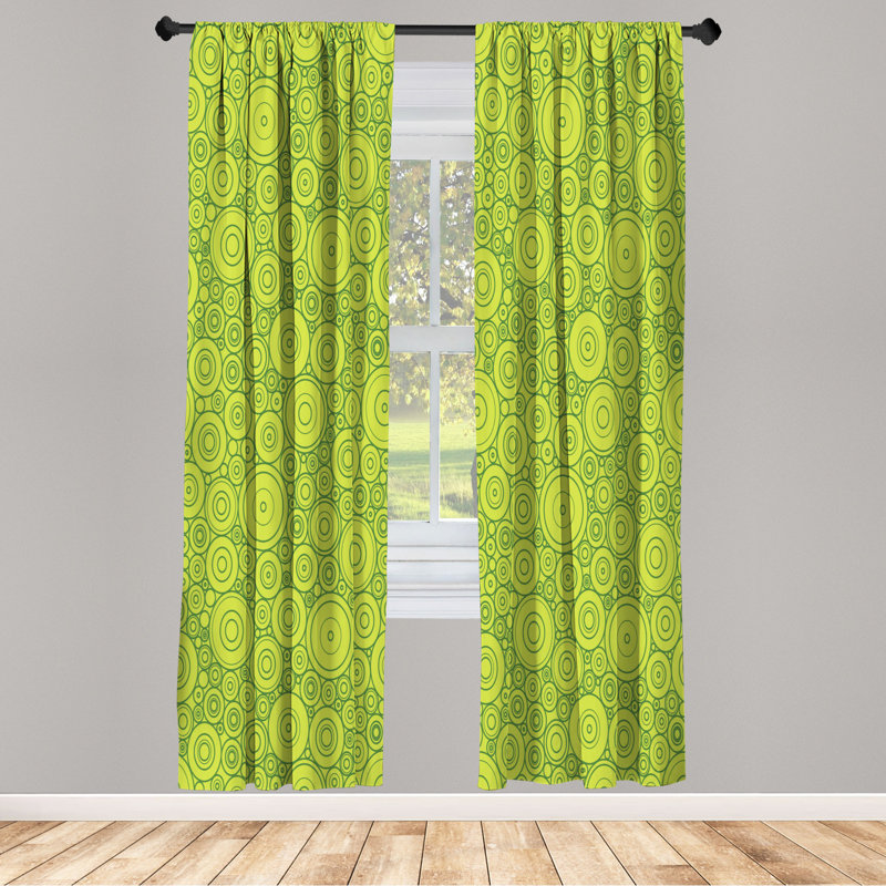 Microfiber Floral Semi-Sheer Rod Pocket Curtain Panels, 28" W x 84" L, Yellow Green/Green