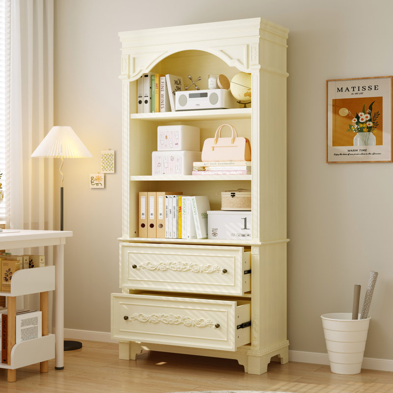 76.6'' H X 36'' W 2-Drawer Bookcase Display Cabinet