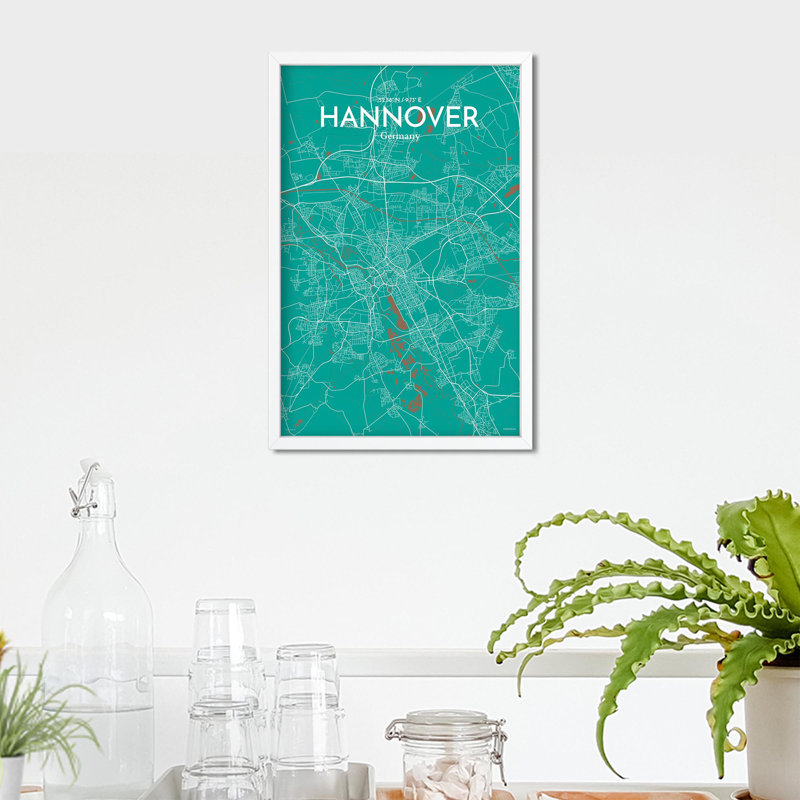 «Hannover City Map», impression, H 17 po x l 11 po, Vert / brun