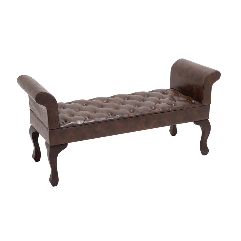 Modern 53'' Walnut Brown Leather and Wood Entryway Bench