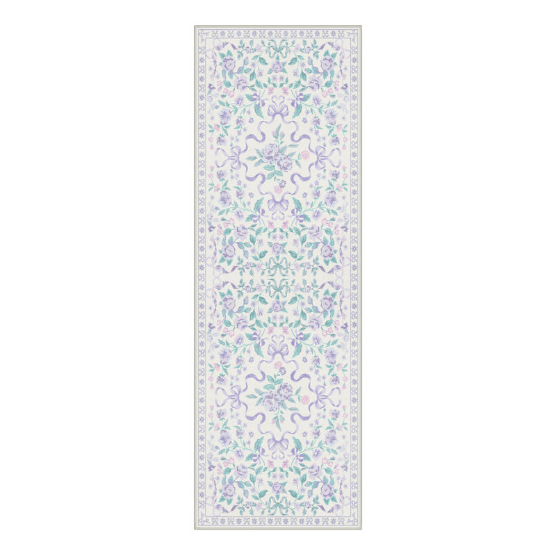 Atascadero Rosette & Bow Area Rug, French Country Floral Soft Kid Rug, Machine Washable, Inspired Faux Wool - High-Rebound Foam & Non-Slip Backing