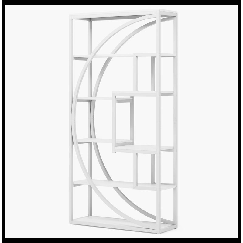 Industrial Bookshelf Bookcase With 8 Open Storage Shelf, White/White