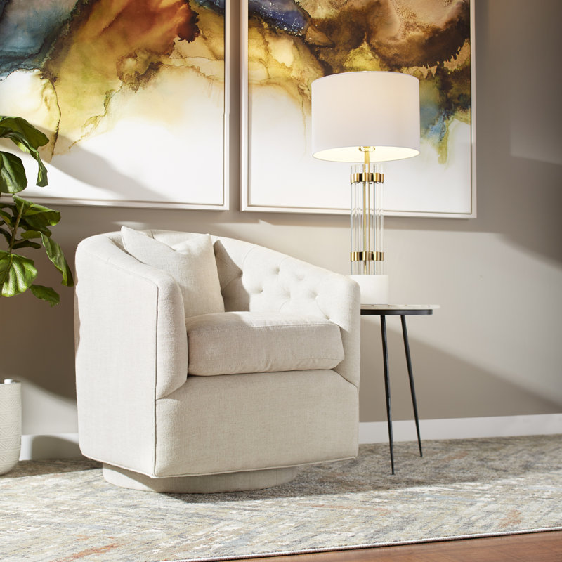 Contemporary Swivel Accent Chair in Sophisticated Gray with Wood Base