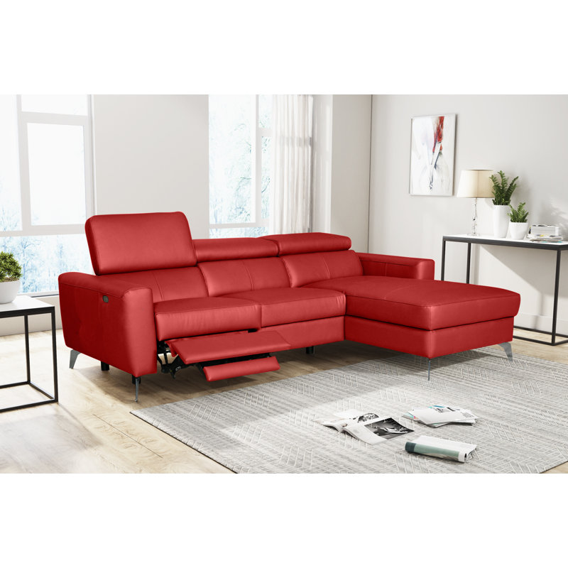 Amorian Leather Reclining Corner Sofa, Right Hand Facing, Red