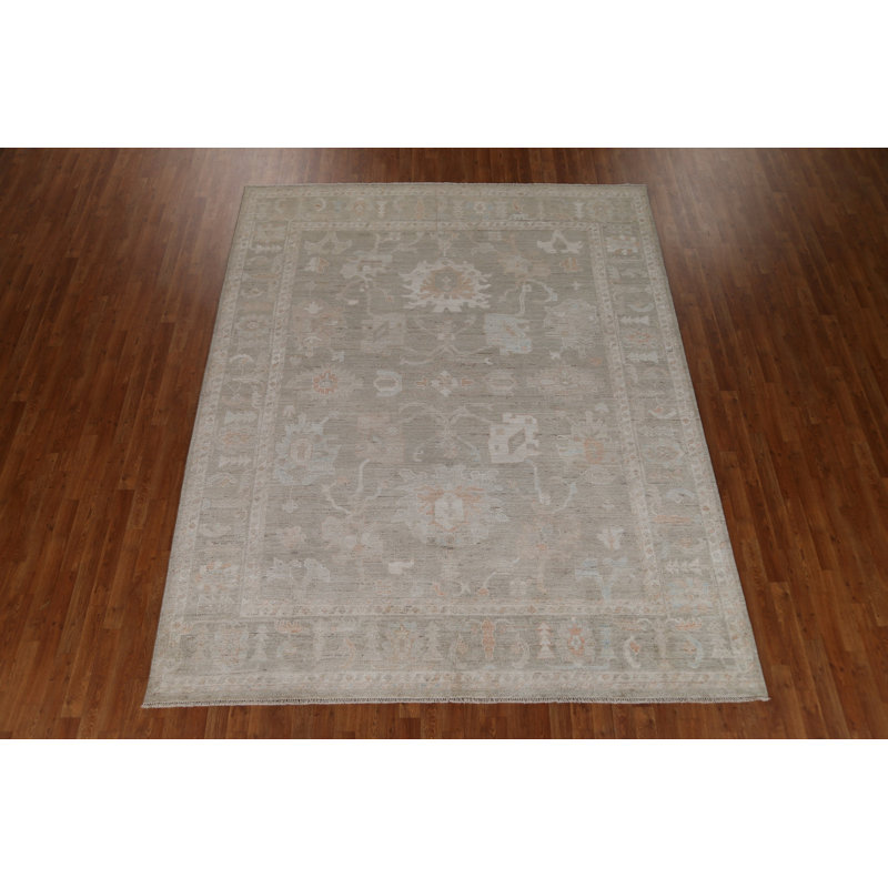 Tapis brun en laine noué à la main de conception unique 8 pi 1 po x 9 pi 10 po New Age
