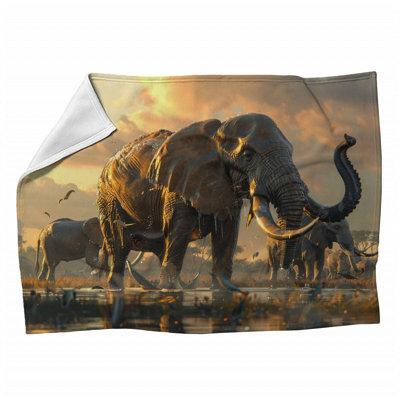 Elephants Machine Printed Throw Blanket