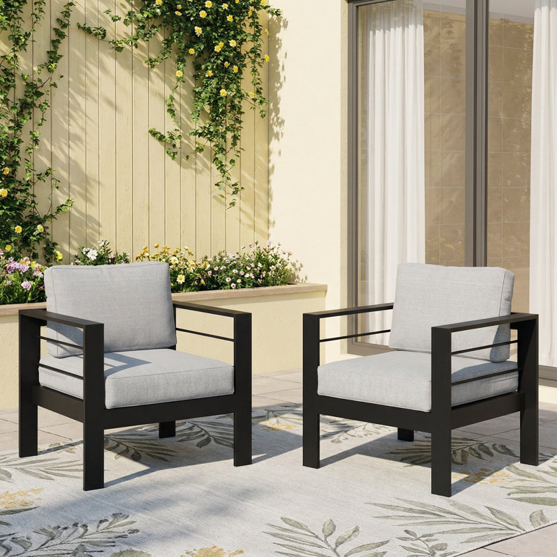 Chaise de patio en aluminium 2 pièces, Noir / Beige