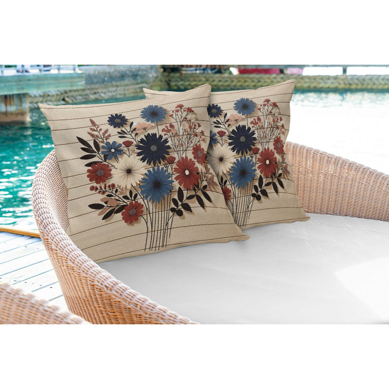 Night Blue Ruby and Champagne Floral Polyester Rectangle Pillow Cover