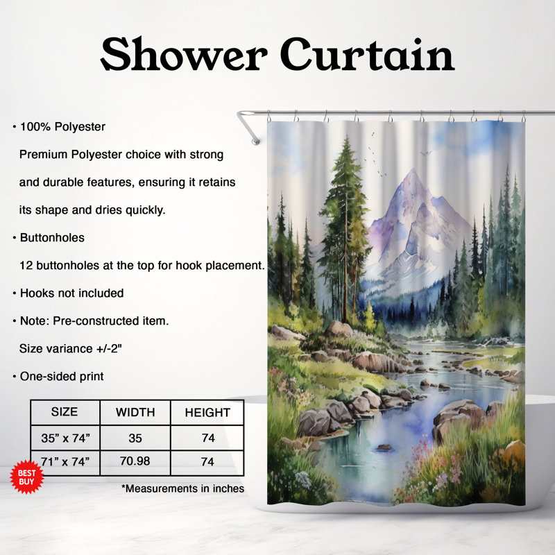 Rideau de douche standard 1 pièce, H 74 po x l 71 po