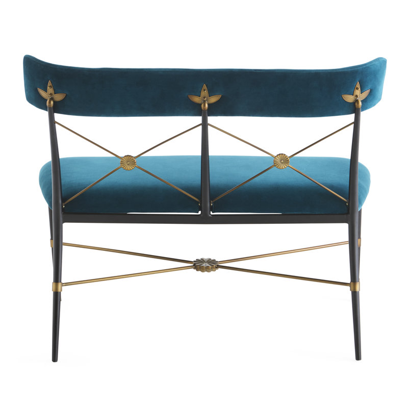 Teal Velvet Two-Seater Dining Bench with Metal Legs