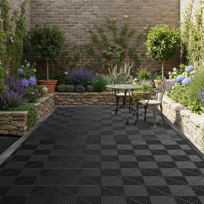 Transition Edge Kit, Durable PP Interlocking Modular Garage Floor Edging, Easy Installation, Edge Protection for Wet Area Restaurant, Only Compatible with  Drainage Mats, Black