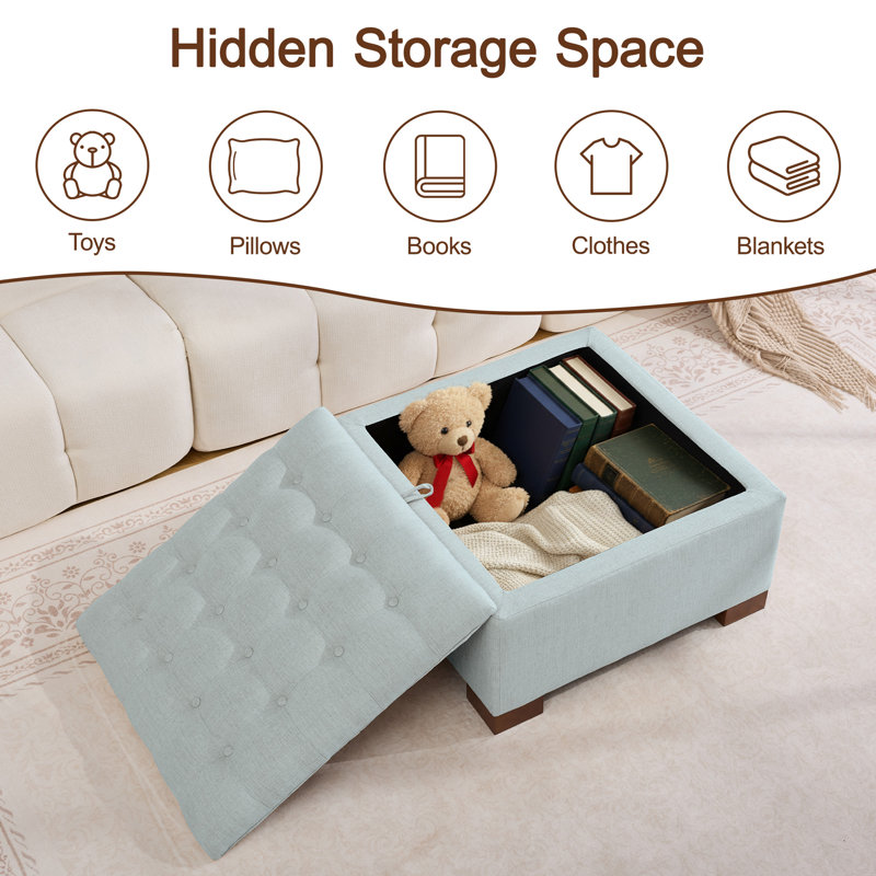 29.5’’ Wide Upholstered Tufted Square Storage Ottoman, Blue