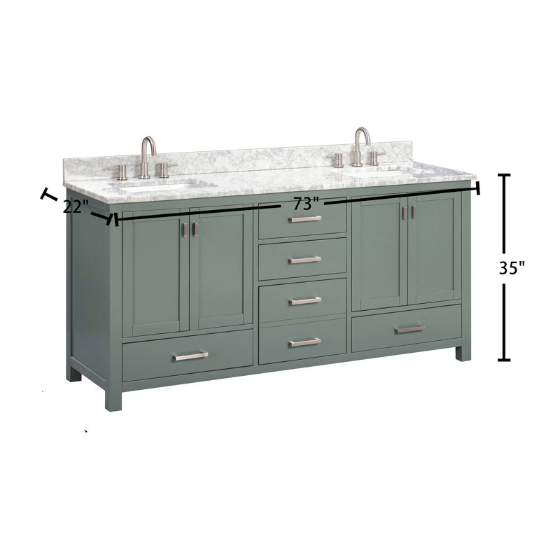 Modero 73" Double Bathroom Vanity Set, 73", Carrara White Marble, Smoke Green