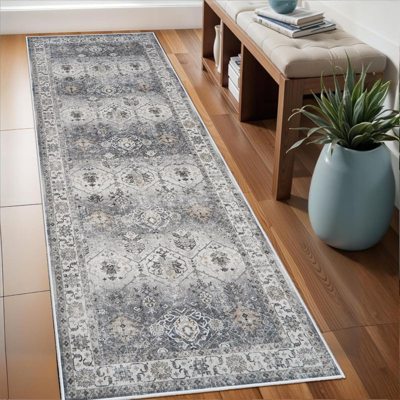 Washable Rug - Hallway Rug Kitchen Rugs and Mats Non Skid Washable Waterproof Carpet for Living Room Bedroom Bathroom (Grey)