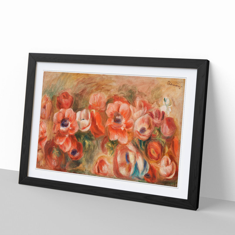 Anemones by Pierre-Auguste Renoir - Picture Frame Painting, 65cm H x 90cm W x 2cm D, Black