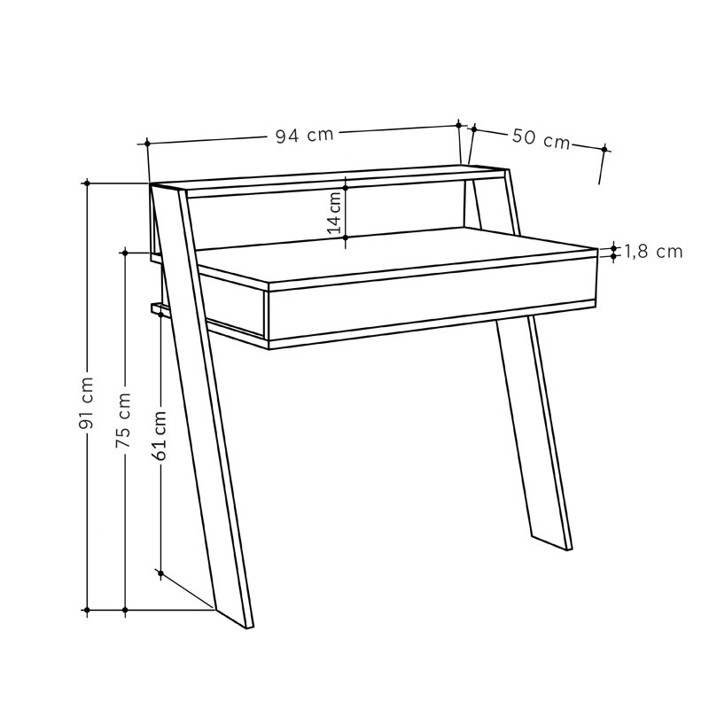 Cowork Modern Floating Desk Wall Mounted With Drawer 94cm Wide, Oak/Anthracite