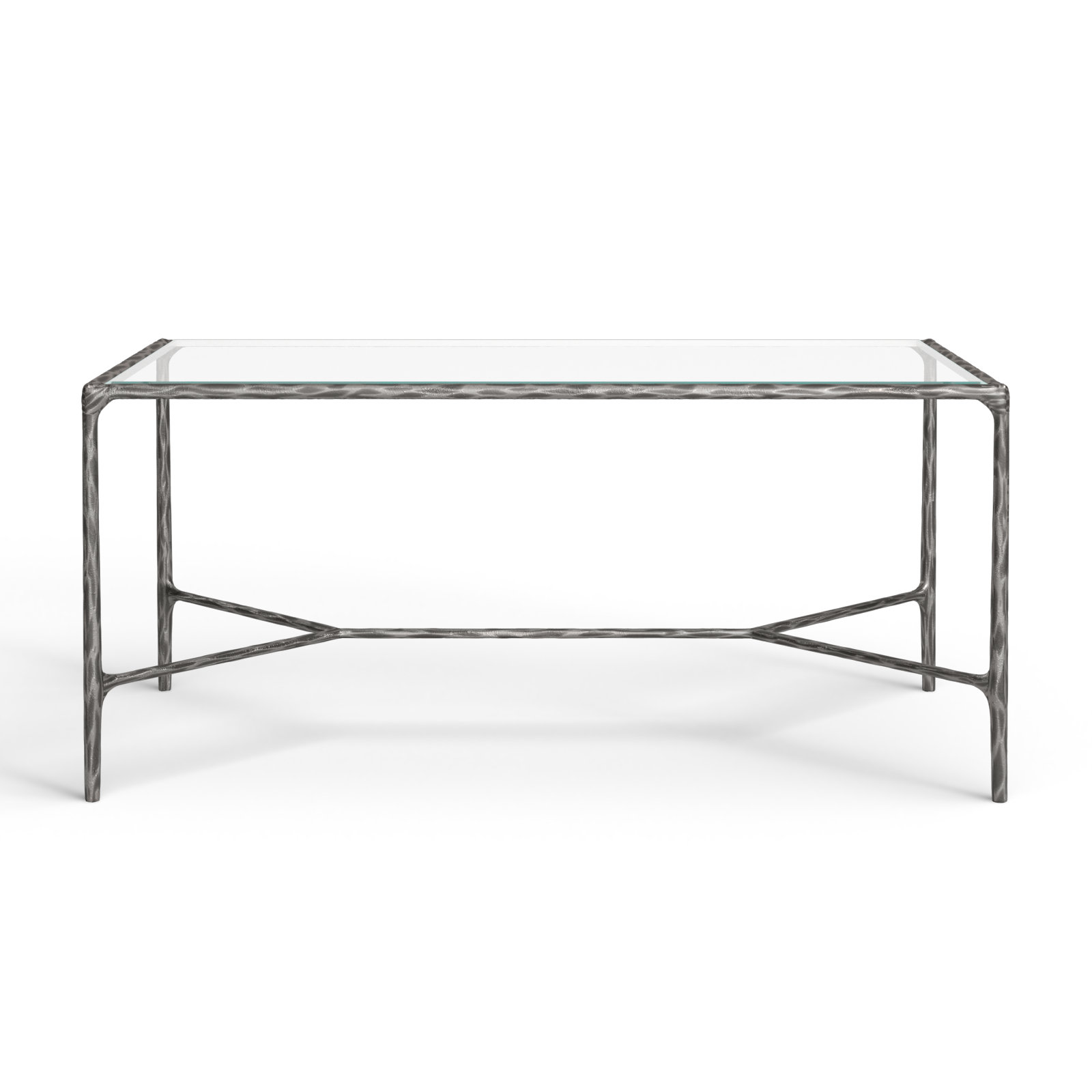 Evelynn 40" Glass Coffee Table, Silver, Clear
