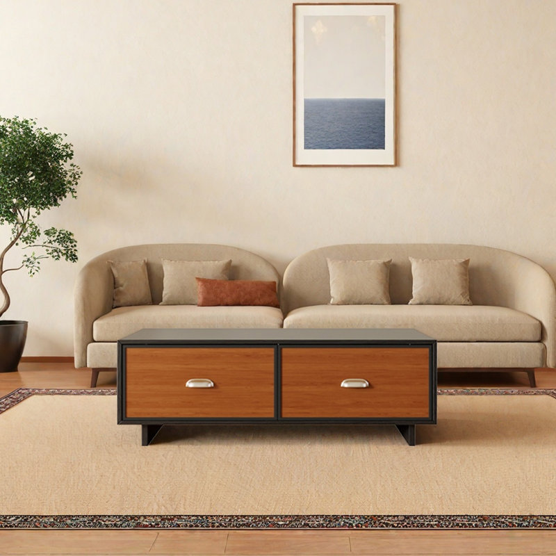 Table basse en bois avec 4 tiroirs de rangement, H 15,75 po x l 39,37 po x P 15,75 po
