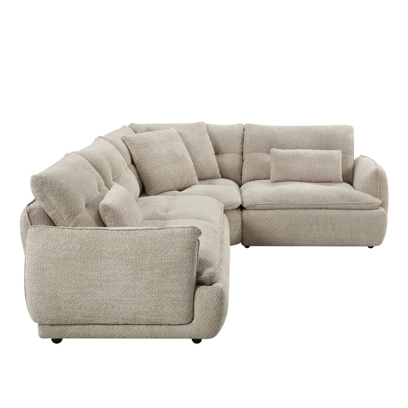 Jonina Beige Chenille Sectional Sofa with Pillows
