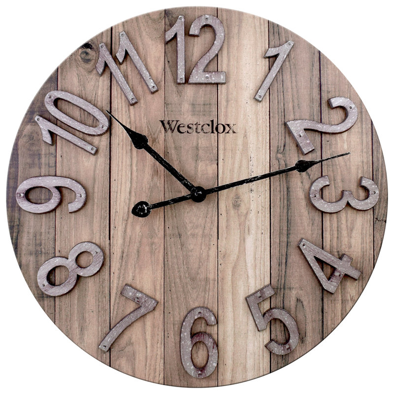 Westclox 15.5" Brown Farmhouse Wood Grain Wall Clock with Raised Numbers