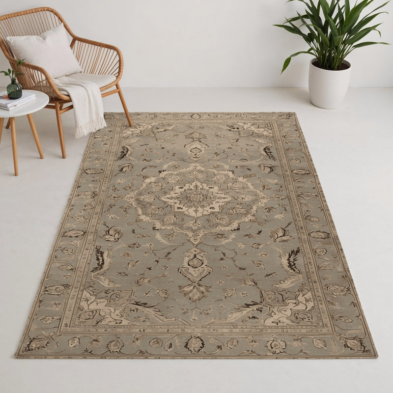Tapis gris d'intérieur et d'extérieur Tabriz, Rond 5 pi
