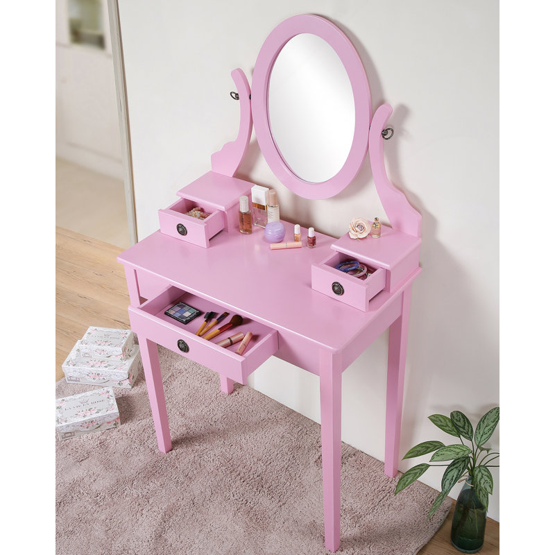 Ensemble coiffeuse et tabouret de maquillage Moniys, Pink