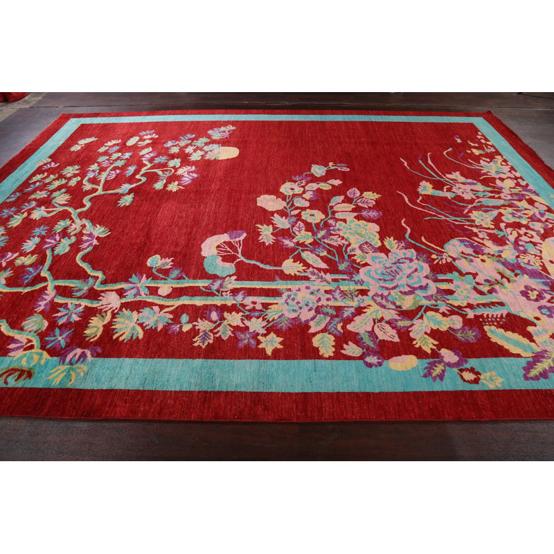 One-of-a-Kind 9'10" x 13'5" Rectangle Silk and Wool Area Rug in Red