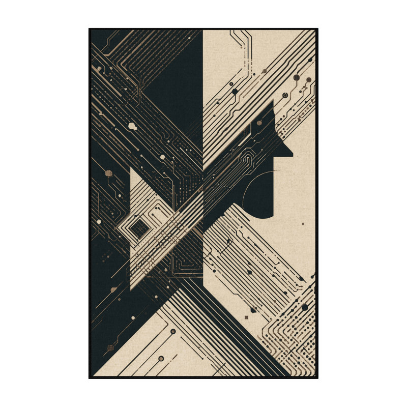 Soft Plush Hewson Human Machine Interface Modern Geometric Area Rug in Black – Black Binding, 4x6