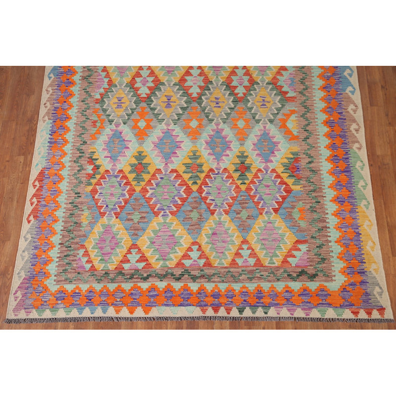 Tapis oriental réversible en laine Kilim 7 x 10